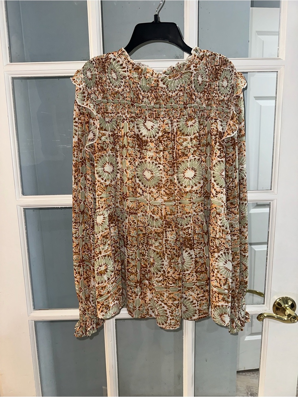 Jodifl Pink Floral Ruffle Neck Puff Sleeve Blouse Top Sz M Boho Cottagecore
